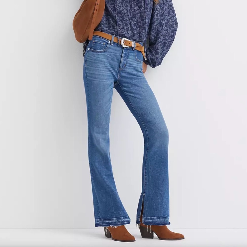 LOFT Split Unpicked Hem Mid Rise Boot Jean